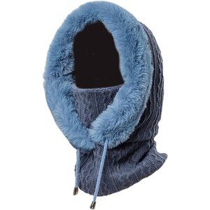 🆕 Women Blue Winter Balaclava Hat Ski Warm Thick Fluff Beanie Adult Neck Face